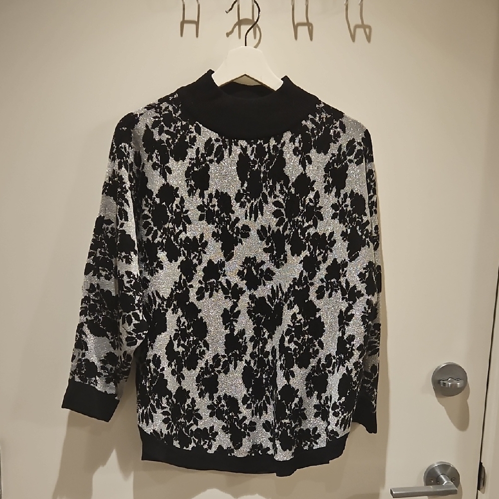Metallic Floral Print Sweater - XL